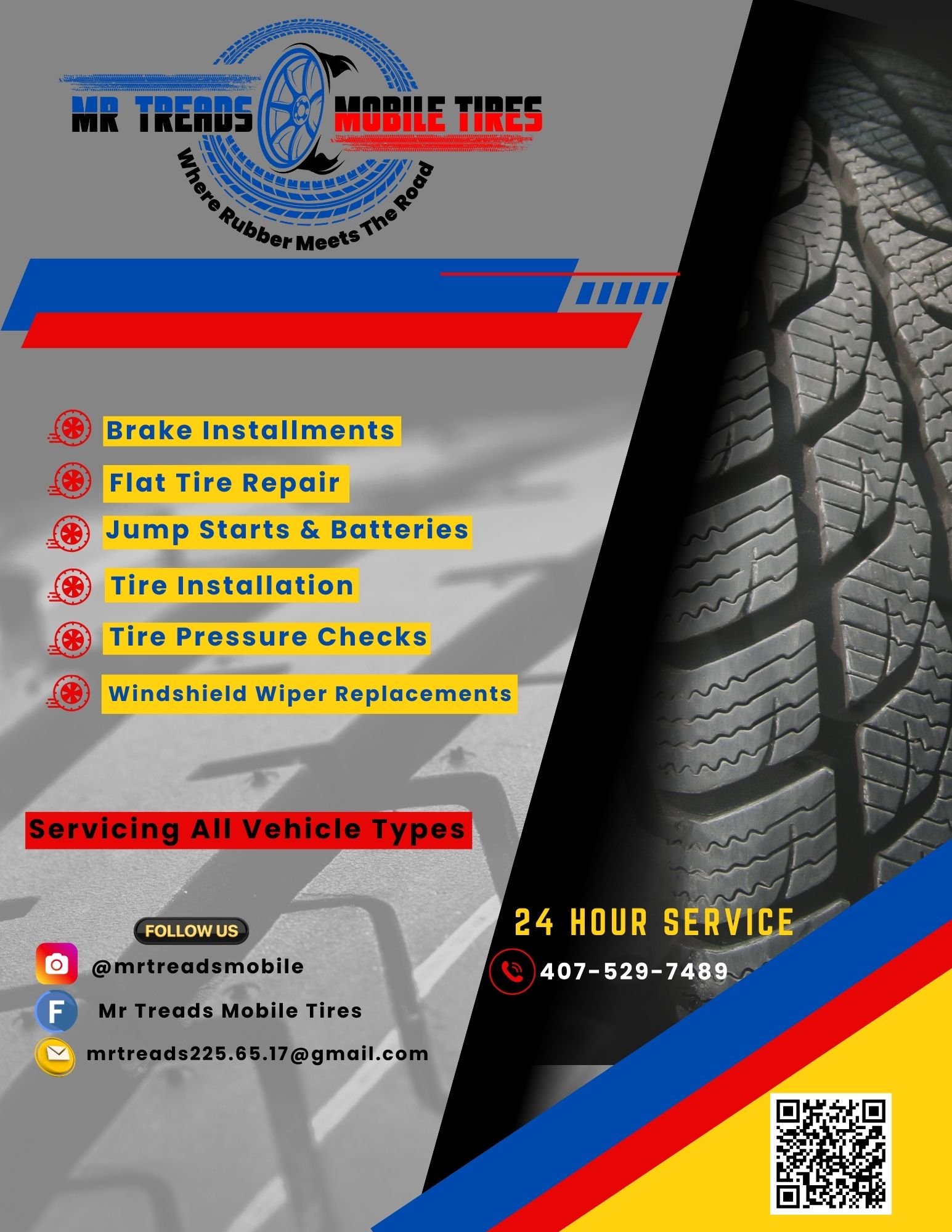 Mr. Treads Mobile Tires service flyer
