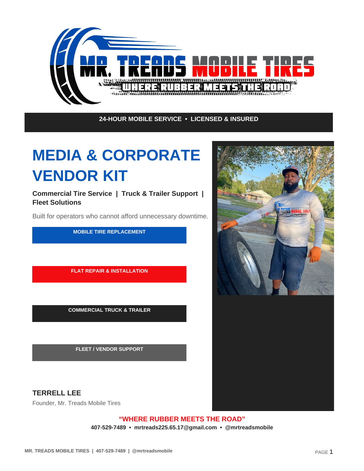 Mr. Treads Mobile Tires media and corporate vendor kit