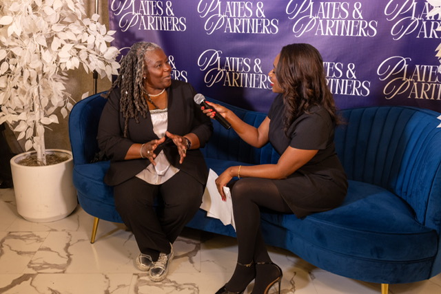 Toni Washington-Shinn being interviewed in Minnesota during Plates & Partners